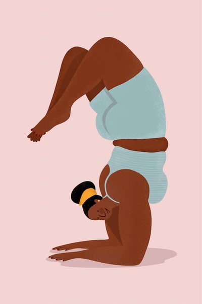 Illustration of a Black woman doing a scorpion yoga pose