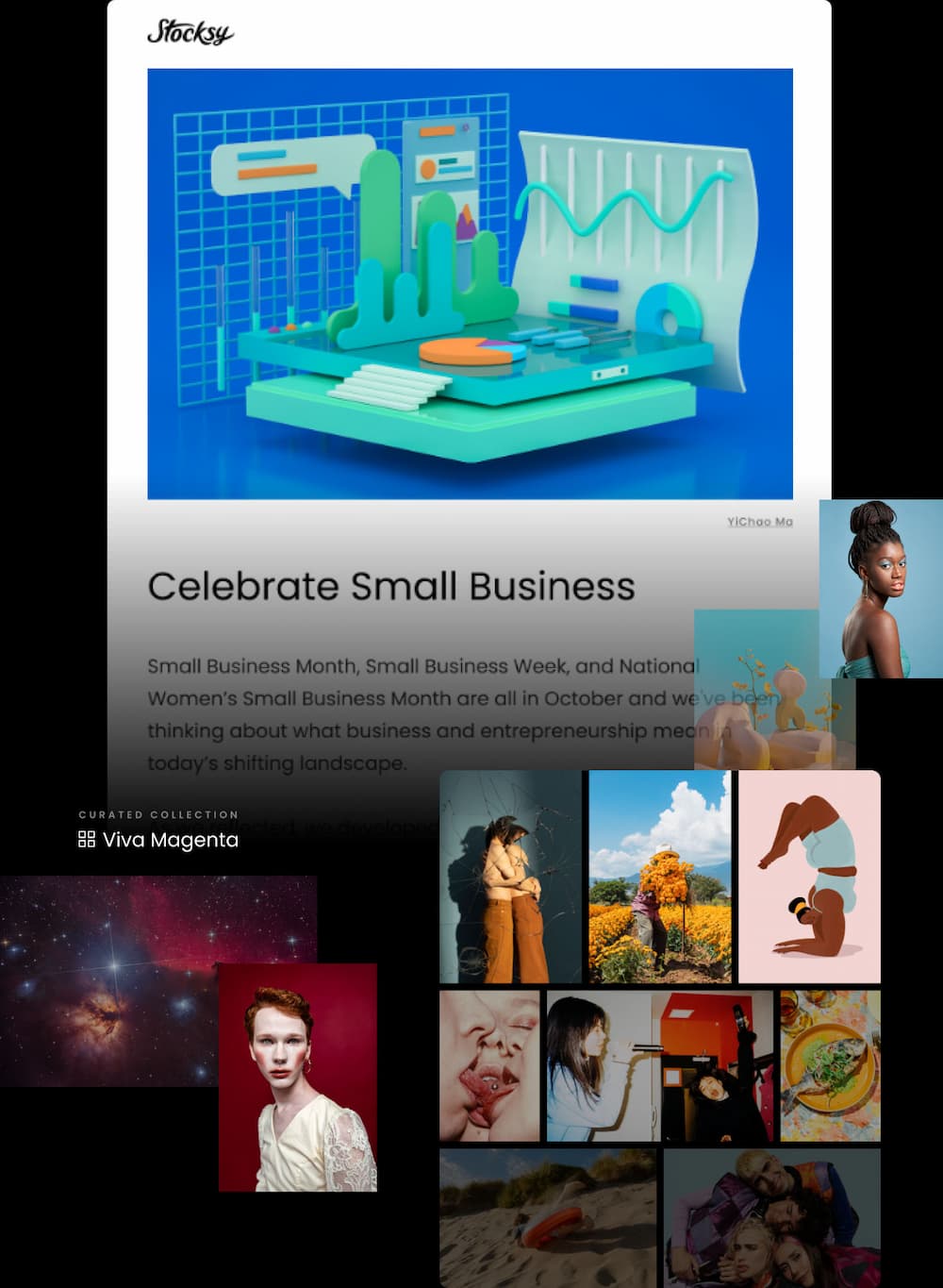 Stocksy Newsletter preview collage of sample imagery and content