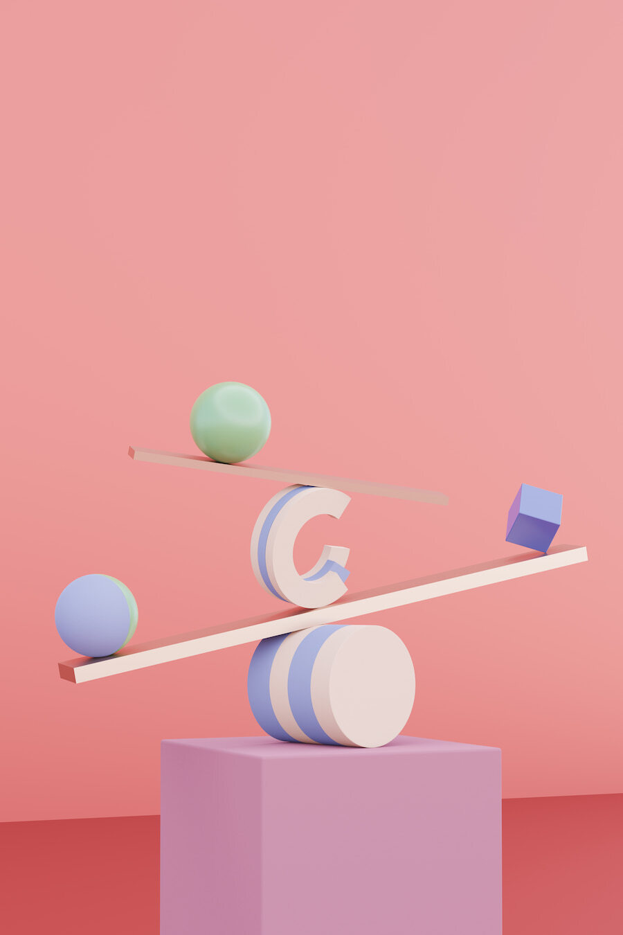 3D render of various geometric shapes depicting a balance concept. 3D render of various geometric shapes depicting a balance concept.